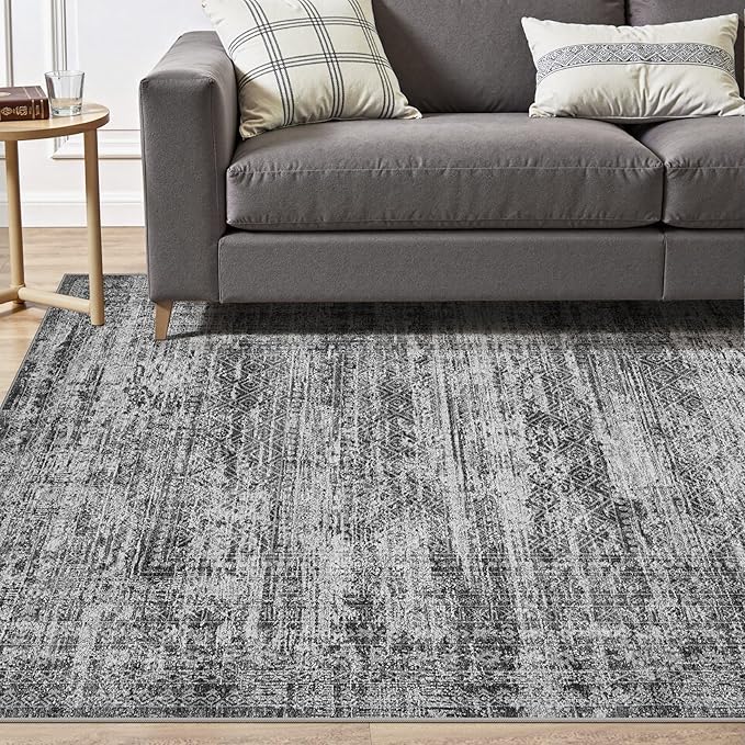 UERMEI 5x7 Area Rug Living Room Rugs - Washable Neutral Modern Abstract Soft Thin Rug Indoor Floor No Slip Rug Carpet for Bedroom Under Dining Table Home Office Decor - Dark Gray