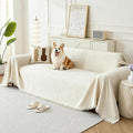Couch Cover for Dogs, Boho Sofa Covers for 3 Cushion Couch, Chenille Sofa Slipcover for Pets Washable, L-Shape Sectional Couch Loveseat Cover Soft Throw Blankets with Tassels(91x134,Cream)