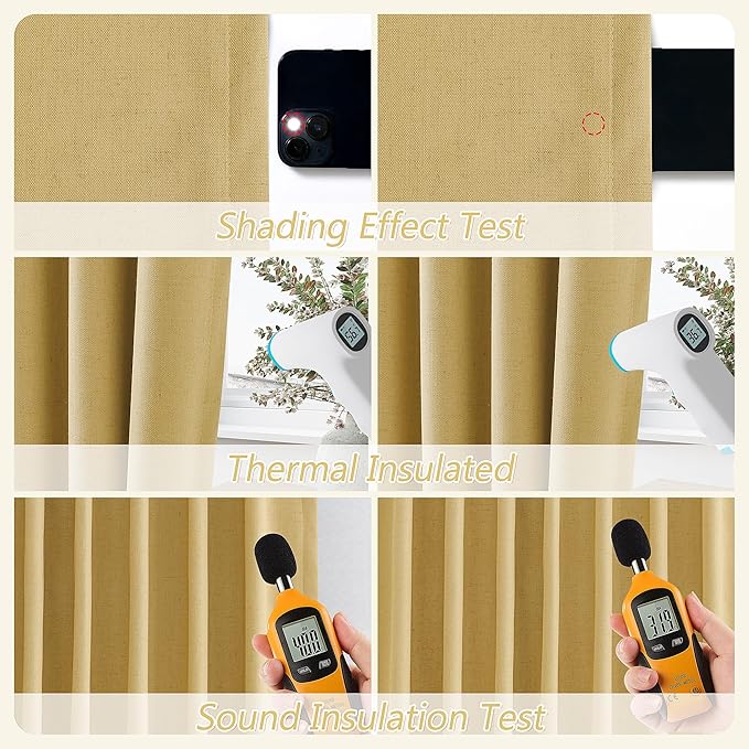 Guken 100% Blackout Curtains 72 Inch Length 2 Panels Set for Living Room Bedroom Back Tab Thermal Insulated Black Out Linen Drapes Room Darkening Window Curtains 72 Inches Long,Gold Yellow