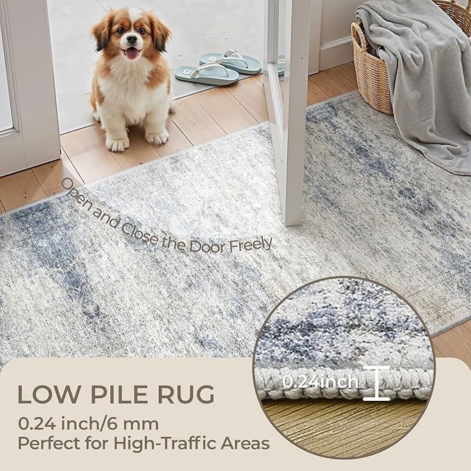 Long Rugs Runner - Washable Runner Rugs for Hallway 2x10, Ultra-Thin Soft Kitchen Carpet Runner, Anti Slip Backing Runner Rugs for Entrance, Bedroom, Living Room(2'x10', Blue/Brown/Ivory)
