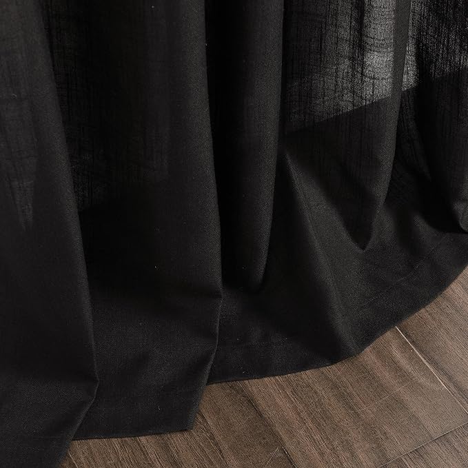 Nanspring Vintage Black Linen Curtains 96 Inches Long for Living Room Light Filtering Semi Sheer Curtain Back Tab Privacy Luxury Gothic Vintage Decor Drapes for Bedroom Office 52x96, 2 Panels