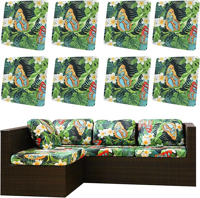 8Pcs Outdoor Cushion Covers, Patio Cushion Covers,Stretch Elastic Slipcovers, Replacement Washable & Reusable Furniture Protector for Patio Couch (Green and Lush,Cover Only)