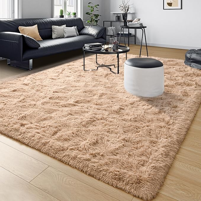 Tepook Super Soft Fluffy Rug for Bedroom, Modern Shaggy Fuzzy Kids Rugs for Living Room, Plush Indoor Nursery Home Decor Dorm Carpet with Non-Slip Bottom, Beige, 4 X 6 Feet