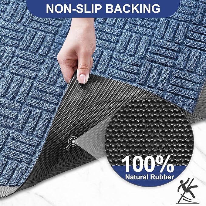 Mibao Front Door Mat, Heavy Duty Durable Welcome Mat for Outdoor Indoor, Dirt Trapper Waterproof Super Absorbent Door Mat for Entryway Outside Patio Porch, 29.5" x 17", Blue
