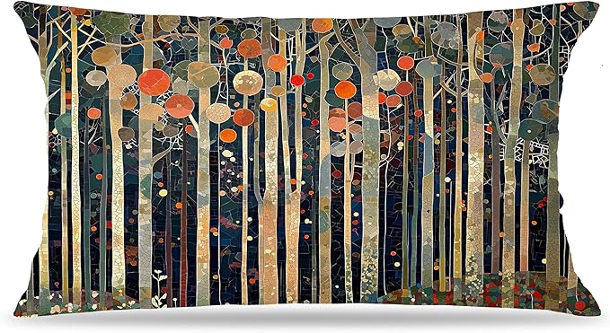 Rustic William Morris Inspired Autumn Forest Decor Pillow Covers 12x20,Vintage Botanical Nature Decorative Throw Pillow Covers for Home Bedroom Living Room,Fall Home Room Decor