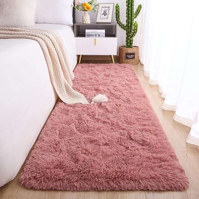 Chicrug Soft Runner Rug for Bedroom Living Room Plush Fluffy Rug 2x8 Feet, Shag Furry Runner Carpet Non Shedding for Nursery Children Kids Girls Room Home Decorative, Blush