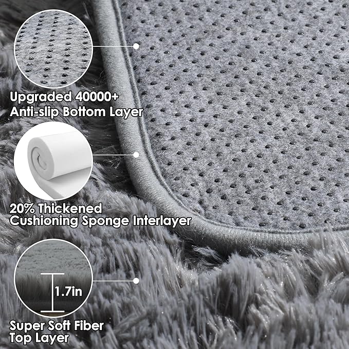 ONASAR 2x6 Grey Runner Rugs for Bedroom Living Room, Fluffy Bedside Hallway Throw Area Rug, Gray Ultra Soft Plush Furry Floor Carpet Mat for Nursery Kids Dorm Closet Home Decor Aesthetic