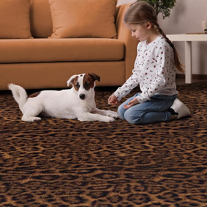 Faux Antelope Cheetah Print Rug, Leopard Rug 6.2x8.2 Faux Animal Print Skin Cheetah Area Rug for Bedroom Living Room Animal Fur Hide Rustic Dark Brown