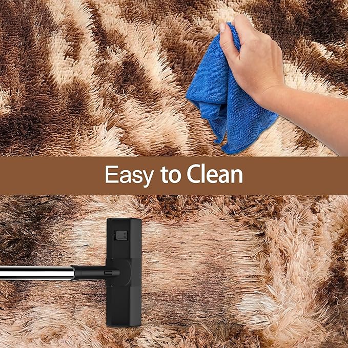 Super Soft Fluffy Living Room Area Rug 2x10 ft Tie-Dyed Brown Shaggy Furry Carpet Washable Non-Slip Floor Rugs Bedroom Bedside Nursery Rug Fuzzy Girls Boy Dorm Home Decor Aesthetic