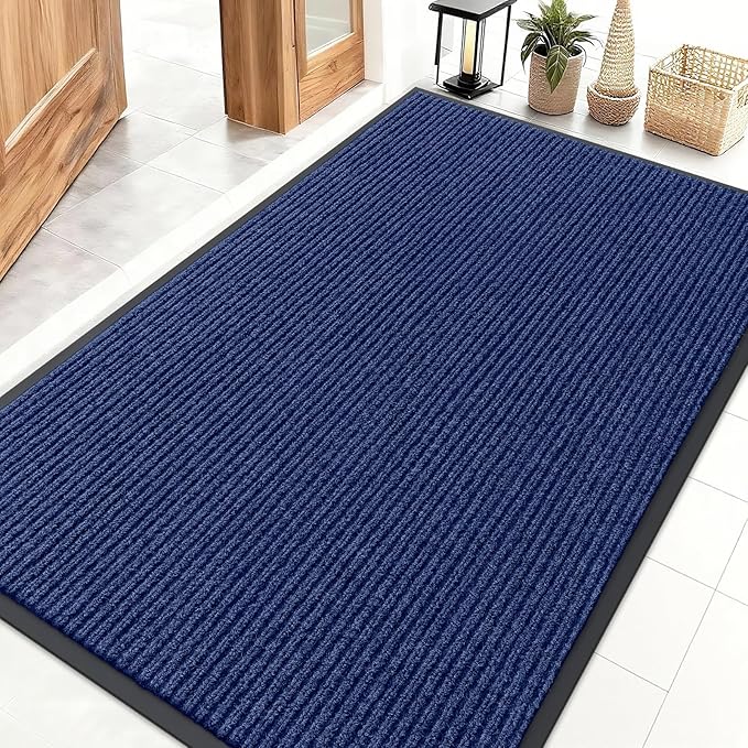 OLANLY Front Door Mat Indoor Outdoor Entrance, Waterproof Heavy Duty Doormat, Fade Resistant, Low Profile, Easy Clean Patio Porch Welcome Floor Mats for Entry, 47x32, Blue