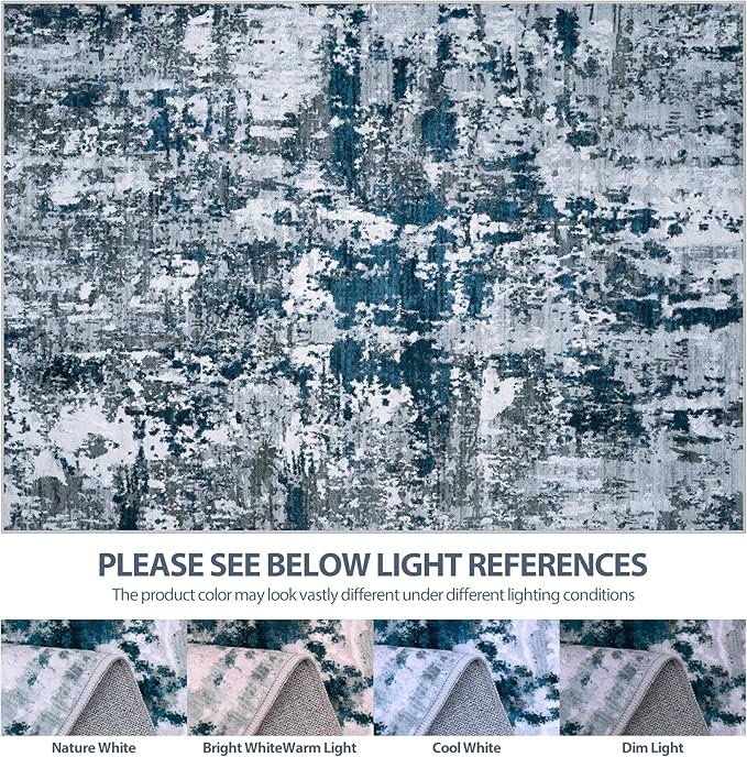 Runner Rug for Hallways Kitchen 2'6"x8' Washable Non Slip: Carpet Non Skid 8ft Entryway Rubber Backed 8 Feet Neutral Abstract Modern Rug Low Pile Pet Friendly Indoor Navy Grey