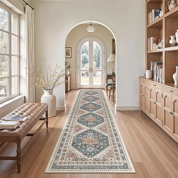 Madane Hallway Runner Rug 2x12, Extra Long Washable Runner Rugs with Rubber Backing, Non Slip Carpet Runner for Hallway, Vintage Rug Runners for Kitchen Laundry Room Entryway (Navy Blue, 2'x12')