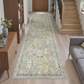 Madane Runner Rug 2x8, Washable Hallway Runner Rugs, Non-Slip Low-Pile Soft Kitchen Rug Runner Laundry Room Rug, Vintage Throw Entry Foyer Mat for Entrance Living Room (Green/Gold, 2 x 8)