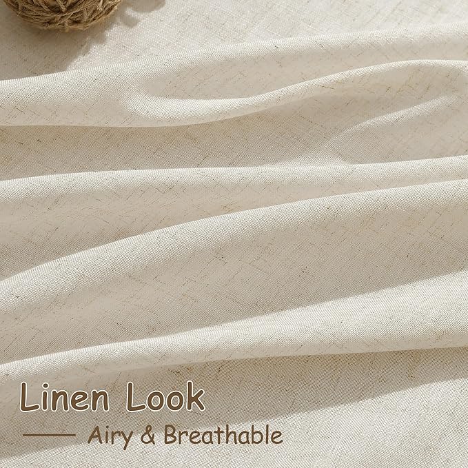 Nanspring Extra Long 120 Inch Curtains for Living Room Birch Beige Linen Light Filtering Semi Sheer Curtain Back Tab Modern Farmhouse Decor Floor to Ceiling High Window for Bedroom 52x120, 2 Panels