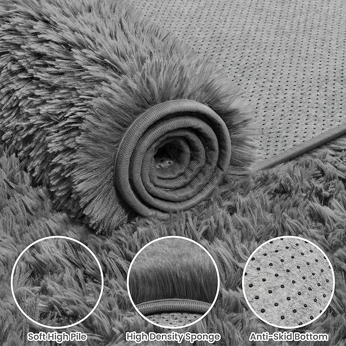 8x10 Area Rugs for Living Room Rug: Soft Fluffy Shag Light Gray Rugs for Bedroom, Non-Slip Large Fuzzy Plush Rug Indoor Floor Carpet for Nursery Kids Boys Girl Room, Dorms, Playroom, Modern Home Decor