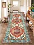 SERISSA Boho Washable Runner Rug, 2'6"x8' Rug Runner Non-Slip Vintage Orange Hallway Kitchen Runner Rug Ultra Soft Print Distressed Tribal Floor Carpet Runner for Bedroom Bathroom Laundry Room