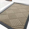 OLANLY Front Door Mat Outside Entrance 35x23, Absorbent, Heavy Duty Sturdy Natural Rubber Doormat Indoor Outdoor, Stain and Fade Resistant, Non-Slip Low Profile Floor Mat for Entryway, Beige Diamond