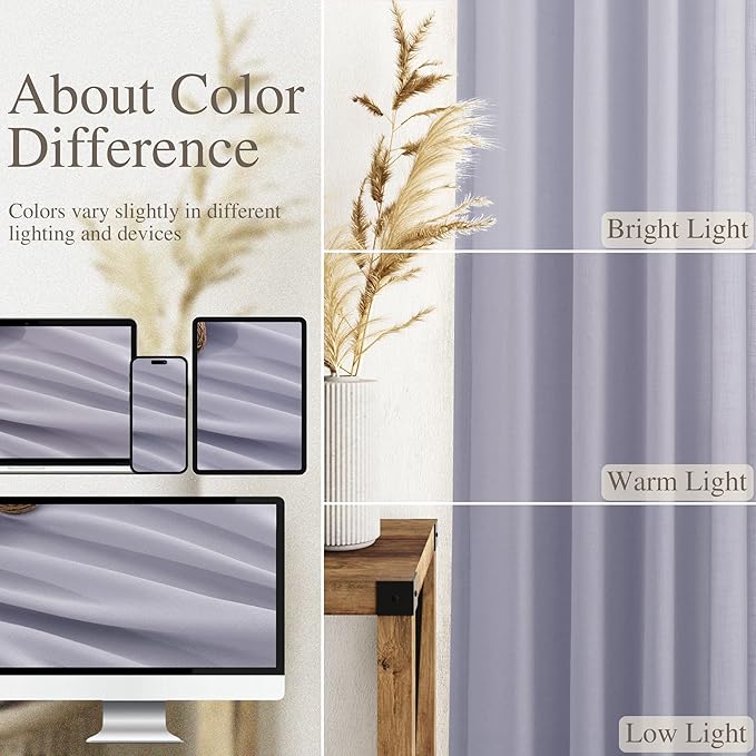 Nanspring Lavender Purple Linen Curtains 84 Inch Length 2 Panels Set for Living Room Boho Decor Light Filtering Semi Sheer Curtain Back Tab Modern Luxury Drapes for Bedroom Office 52x84