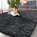OLANLY 7x11 Machine Washable Large Area Rugs for Living Room, Bedroom, Soft Fluffy Shaggy Bedside Rug, Indoor Floor Carpet for Kids Girls and Boys, Dorms, Nursery, Home Decor Aesthetic, Black