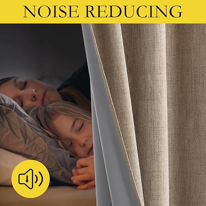 NICETOWN Burlap Vintage Open Linen Weave Flax Thermal Curtains, 100% Blackout Curtains 95" Long for Dining Room, Soundproof Window Treatment Drapes for Bedroom, 52" Wide Per Panel, Set of 2