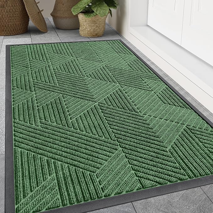 Smiry Front Door Mat Outside Entrance, Heavy Duty Sturdy Natural Rubber Doormat, Trap Dirt and Moisture, Easy Clean Low Profile Welcome Floor Mats for Indoor Outdoor Entry, 59x34 Inch, Green