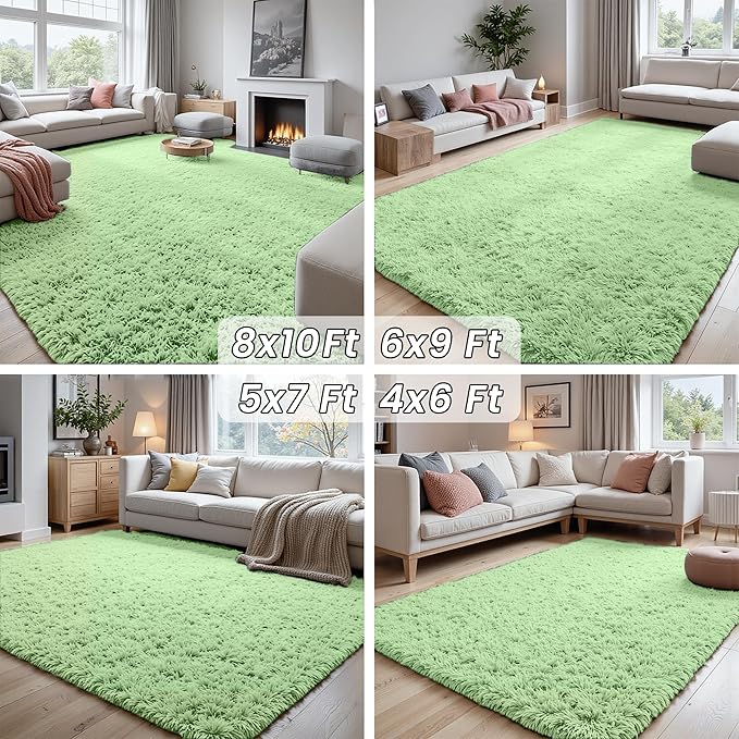 8x10 Area Rugs for Living Room Rug: Soft Fluffy Shag Mint Green Rugs for Bedroom, Non-Slip Large Fuzzy Plush Rug Indoor Floor Carpet for Nursery Kids Boys Girl Room, Dorms, Playroom, Modern Home Decor