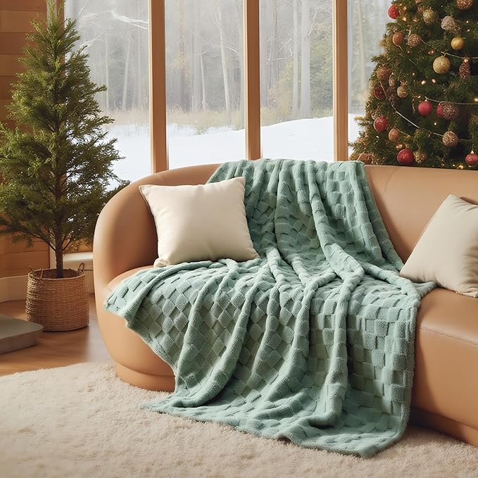 Bedsure GentleSoft Sage Green Throw Blanket for Couch - Checkered Fleece Blankets Gifts for Kids Girls, Cute Soft Cozy Spring Throw for Bedroom Home Decor Gifts, 50x60 Inches