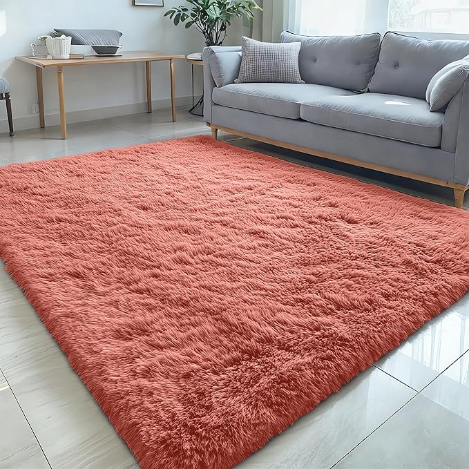 OLANLY 5x7 Machine Washable Large Area Rugs for Living Room, Bedroom, Soft Fluffy Shaggy Bedside Rug, Indoor Floor Carpet for Kids Girls and Boys, Dorms, Nursery, Home Decor Aesthetic, Rust Red