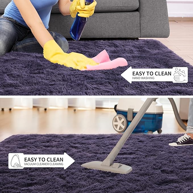 Tepook Fluffy Large Rugs for Living Room, Shag Area Rug 6x9 Soft Carpet for Bedroom, Modern Shaggy Rug for Kids Boys Girls, Plush Indoor Nursery Home Decor Rug with Non-Slip Bottom, Gray Purple