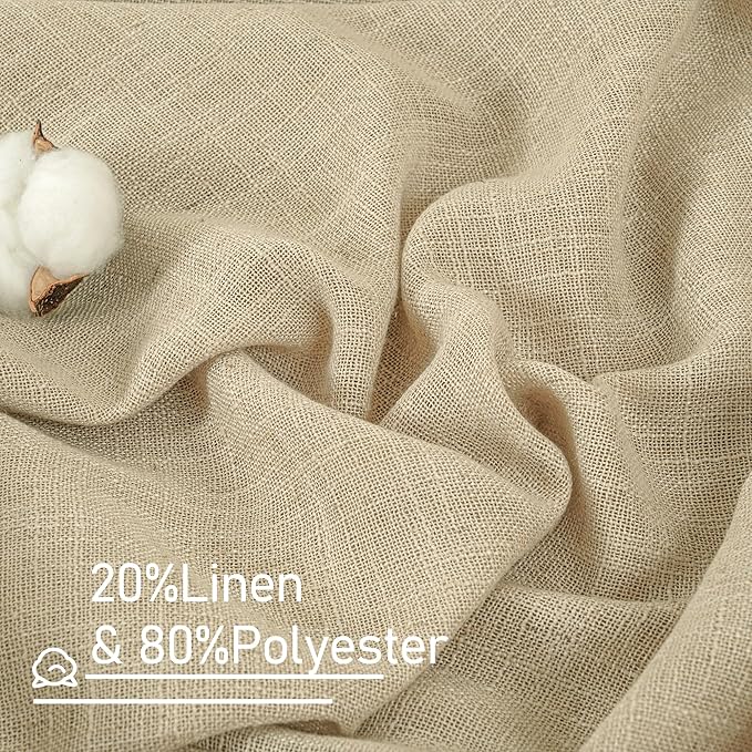 LAMIT 96 inch Linen Curtains for Bedoom, Light Filtering Semi Sheer Panels Back Tab and Rod Pocket Floor to Ceiling Curtains for Living Room, 2 Panels Set, Linen, 52 x 96 Inch