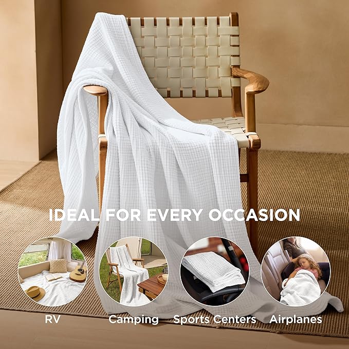 Bedsure 100% Cotton Muslin Throw Blanket Twin XL for Bed - 4-Layer Breathable and Lightweight Thin Soft Summer Gauze Muslin Blankets for Adults, White, 66x90 Inches