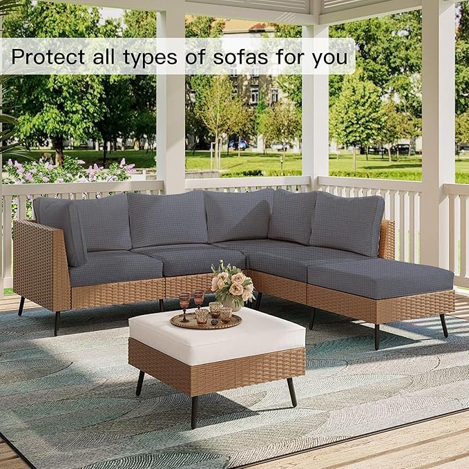 Outdoor Cushion Covers Set,14PCS Patio Furniture Couch Seat Slipcovers, Replacement for Sofa Sectional Chair(Cover，Only)