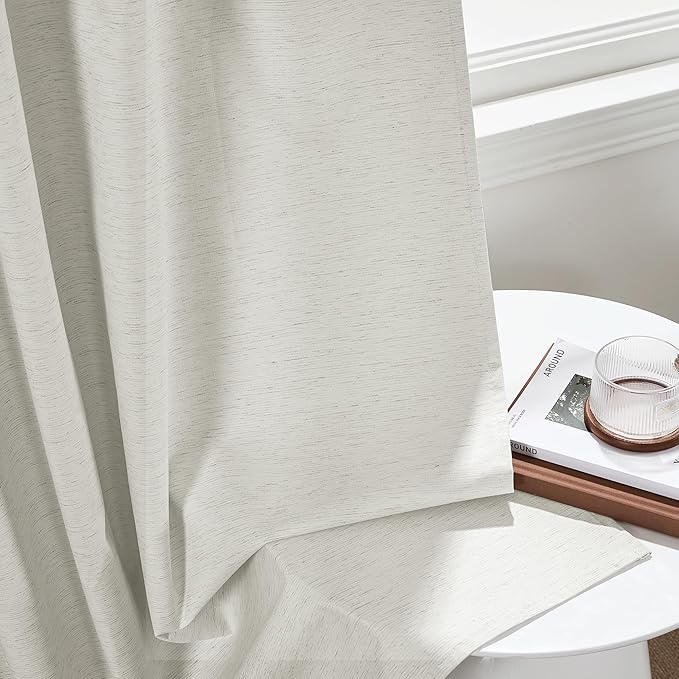 RYB HOME Ivory White 100% Blackout Curtains for Bedroom, Linen Drapes Back Tab&Rod Pocket, Thermal Insulated Privacy Assurd Curtains for Sliding Glass Doors/Dining/Living Room, W52 x L84, 2 Panels