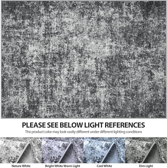 Runner Rug for Hallways Kitchen 2'6"x8' Washable Non Slip: Carpet Non Skid 8ft Entryway Rubber Backed 8 Feet Neutral Abstract Modern Rug Low Pile Pet Friendly Indoor Black Grey