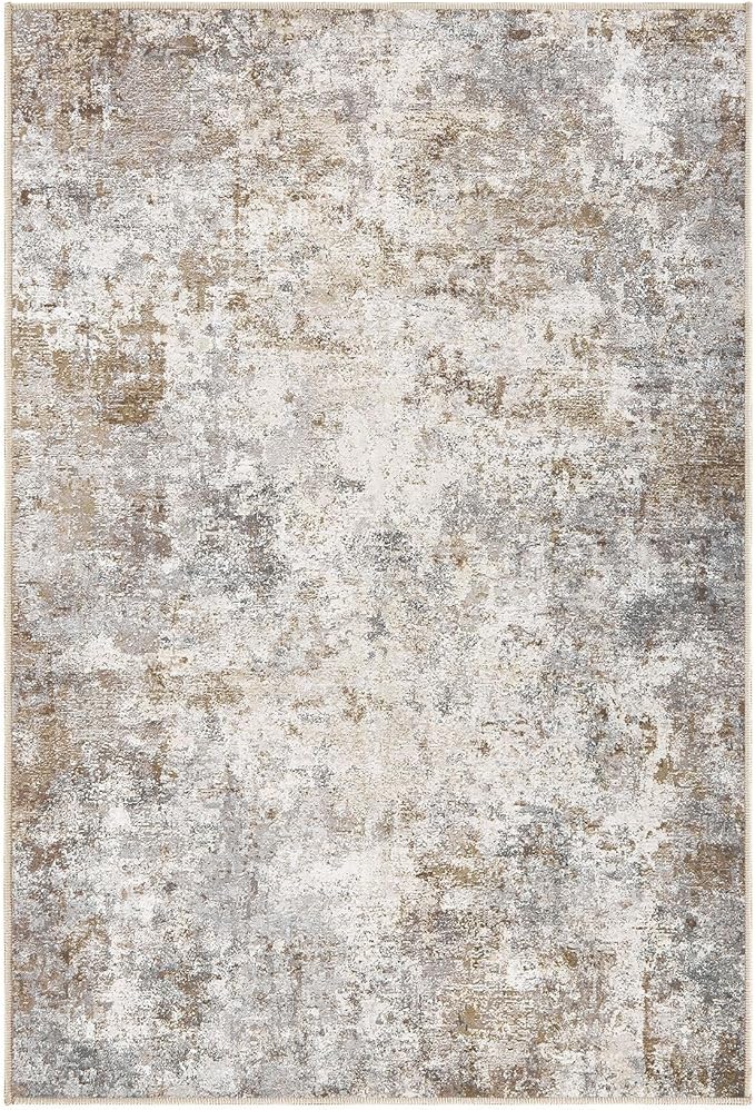 UERMEI 12x14 Area Rug Living Room Rugs - Washable Neutral Modern Abstract Soft Thin Large Rug Indoor Floor No Slip Rug Carpet for Bedroom Under Dining Table Home Office Decor - Brown Grey