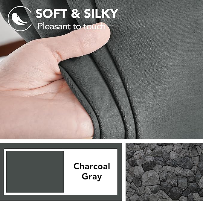 Deconovo Rod Pocket and Back Tab Curtains Room Darkening Curtains Blackout Thermal Insulated Window Curtains for Living Room 52Wx95L Inch Dark Grey 2 Panels
