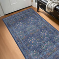Vintage Dark Blue 3x5 Area Rugs for Entryway, Bedroom Beside Rug, Kitchen, Laundry Room, Non-Slip Low Pile Ultra Soft Stain Resistant Small Floral Carpet - Boho Plant Dusky Navy Decor