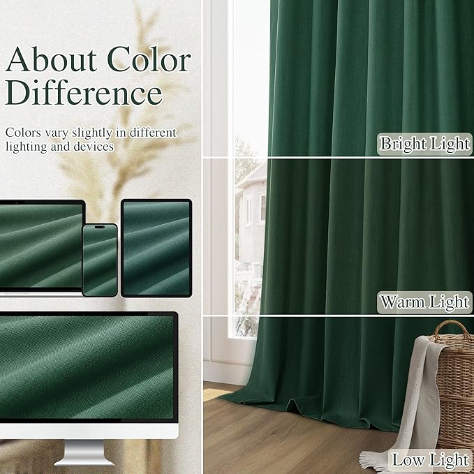 Guken 100% Blackout Curtains 120 Inch Length 2 Panels Set for Living Room Bedroom Back Tab Thermal Insulated Black Out Linen Drapes Room Darkening Window Curtains 52 Inches Width