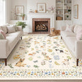 Soalmost Dog 9x12 Area Rugs for Living Room, Machine Washable Animal Floral Vintage Rug Non-Slip Low Pile Soft Throw Large Rugs for Bedroom Dining Room Kitchen Nursery Playroom (9 x 12,Beige)