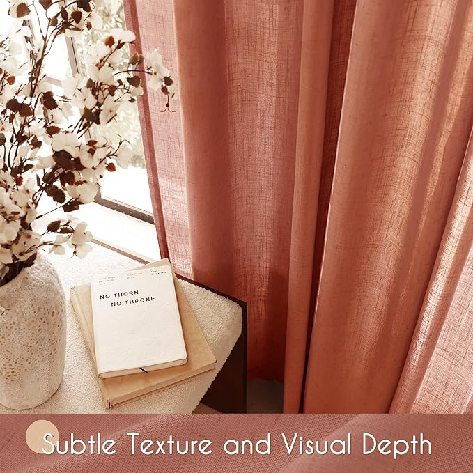 92 inch Linen Terracotta Curtains 2 Panels for Living Room Back Tab Light Filtering Semi Sheer Rust Colored Curtains 92 inches Long Soft Thick Cotton Cloth Textured Rustic Boho Farmhouse Room Decor