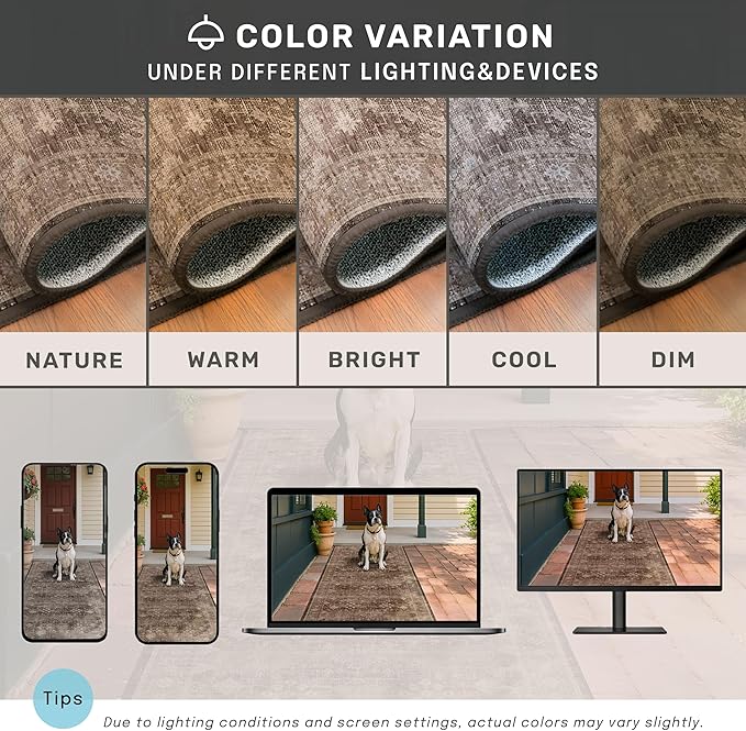 Hazo Haus Boho Taupe Brown Living Room Rug 8x10 - Modern Vintage Traditional Eclectic Oriental Neutral, Washable Low Pile Non-Slip Extra Large Area Rugs for Dining Under Table Bedroom Lounge
