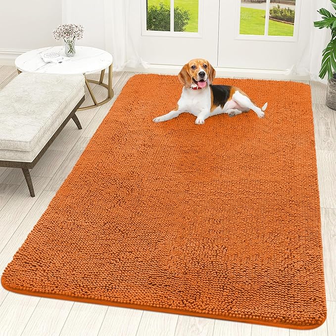 OLANLY Dog Door Mat for Muddy Paws 70x46, Absorbs Moisture and Dirt, Absorbent Non-Slip Washable Doormat, Quick Dry Chenille Mud Mat for Dogs, Entry Indoor Entryway Carpet for Inside Floor, Clay