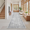 Hallway Washable Runner Rug 2x12 - Non Slip Vintage Kitchen Runner Rugs for Entryway Low-Pile Waterproof Long Runners for Living Room Bedroom Medallion Indoor Floor Mat for Bathroom Laundry Grey