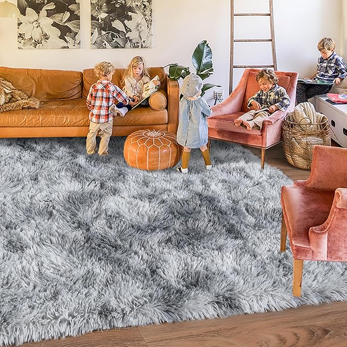 9x12 Area Rug for Living Room, Ultra Soft Large Shag Rug for Bedroom, Upgrade Non-Slip Plush Fluffy Carpet for Kids Boys Girls Room Home Decor Aesthetic, Light Grey