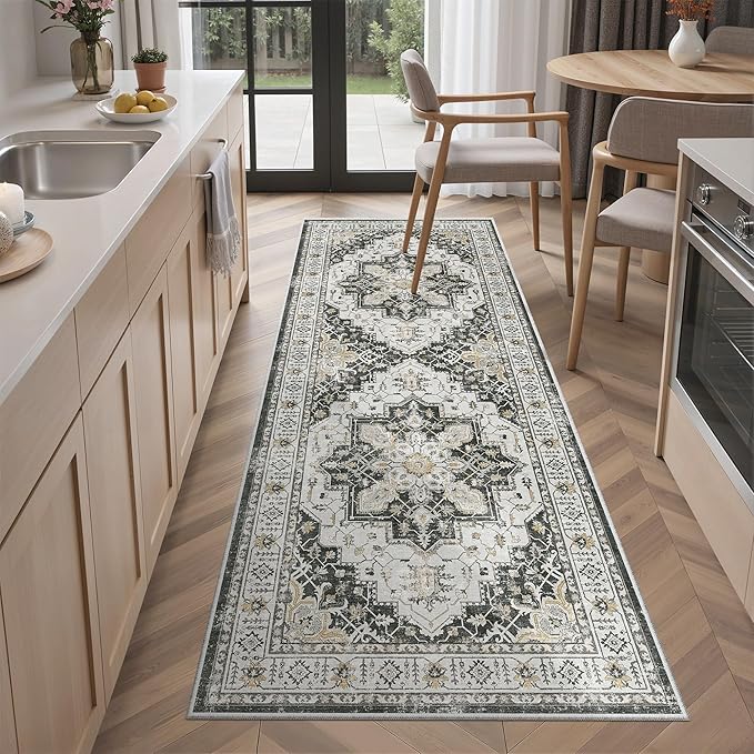 Madane Hallway Runner Rug - 2x5 Rug Runner Washable Runner Rugs Non-Slip Low-Pile Kitchen Runner Rug Laundry Room Rug Throw Carpet for Entrance Bedroom Living Room (2'x5', Black)