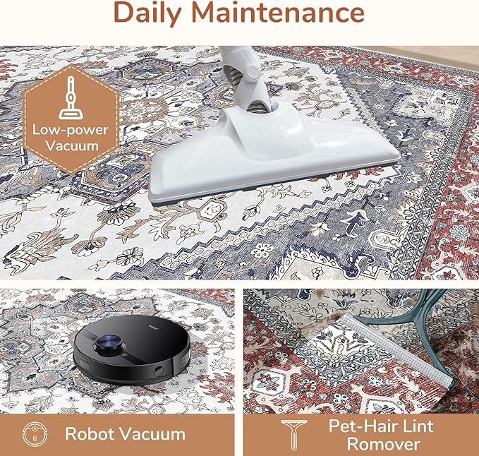 OPPODREAM Soft Entryway Rug 2x12, 2x12 Rug Runner, Washable Hallways Carpet 2 x 12 with Non Slip Backing, Low-Pile Bedside Carpet 2 x 12, Long, Faux Cashmere, Red & Grey