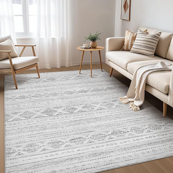 Nakagishi 10x14 Area Rug Living Room: Washable Boho Large Neutral Soft Farmhouse Modern Rugs Stain Resistant Moroccan Non-Slip Indoor Carpet for Bedroom Nursery Kids Office Dining Room- Dark Grey
