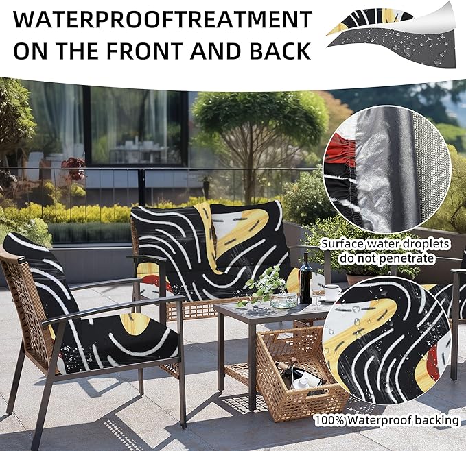 8Pcs Outdoor Cushion Covers, Patio Cushion Covers,Stretch Elastic Slipcovers, Replacement Washable & Reusable Furniture Protector for Patio Couch (Black River-Pattern,Cover Only)