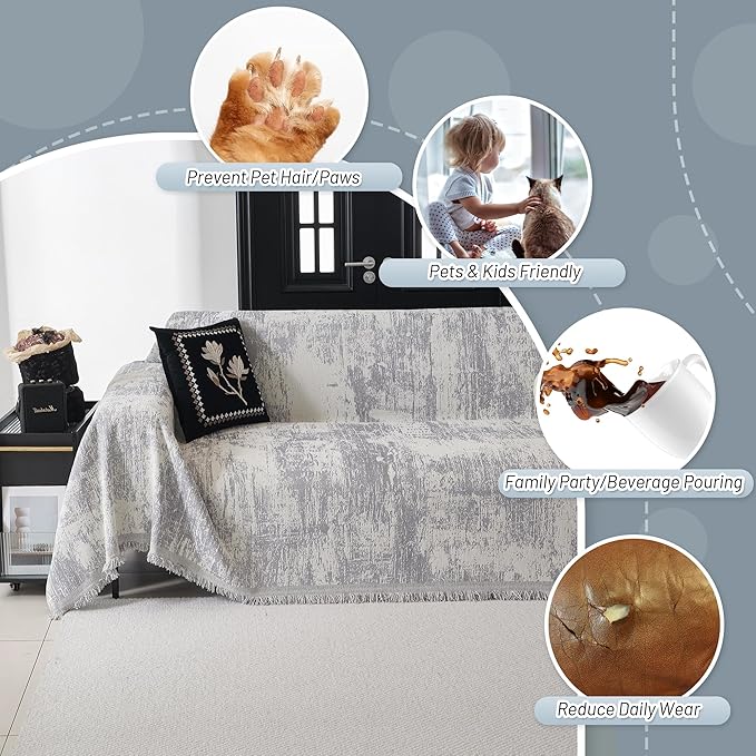 MYSKY HOME Couch Cover for Sectional Sofa Set Furniture Sofa Cover Washable for Dog Cat Pet Couch Cover 3 Cushion Couch Sofa Chenille Couch Protector Multi Use Couch Covers Blanket,91" X150"