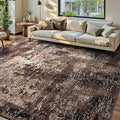 Ompaa Living Room Rug 6x9 Brown Area Rug Machine Washable Boho Coffee Rug Non Slip Abstract Vintage Indoor Large Rugs for Bedroom, Classroom, College Dorm, Farmhouse, Dining Room, Kids Playroom